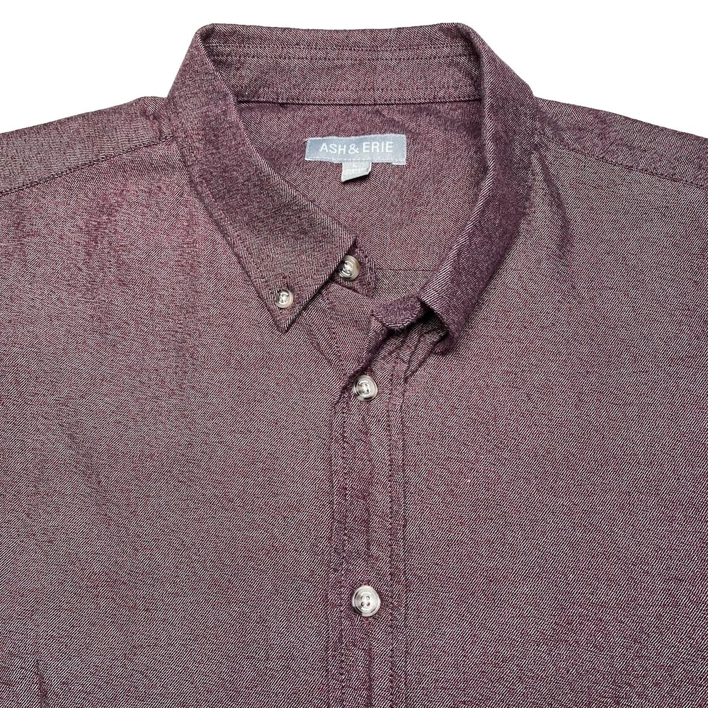 Ash Erie Shirt L Mens L/S Button Down Cotton Twill Maroon Solid